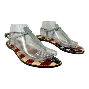 Sam Edelman Womens Size 9.5 'Gigi' Flag Light Denim T-strap Thong Sandals